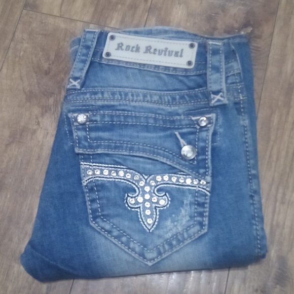 Rock Revival NWOT Women's Jeans 26 Lacey Embellished Rhinestones Distressed - Picture 6 of 13